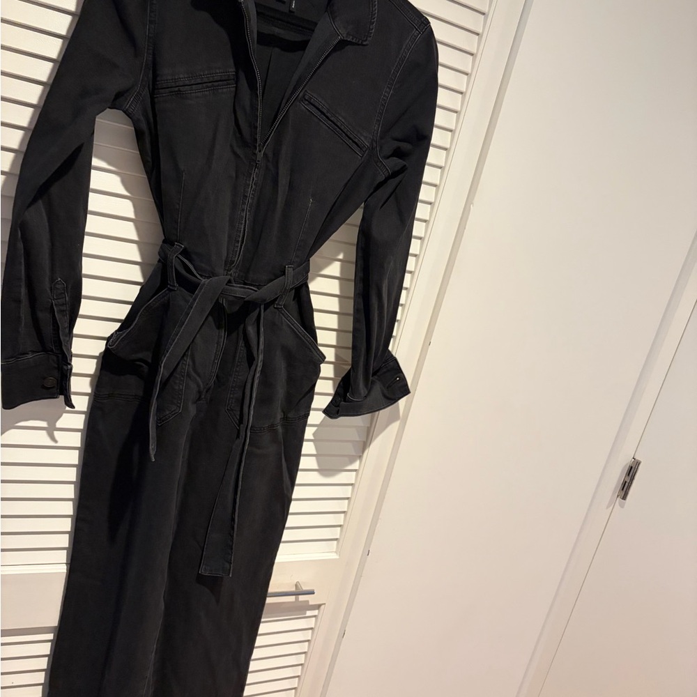 Paige black denim jumpsuit with belt/zip up